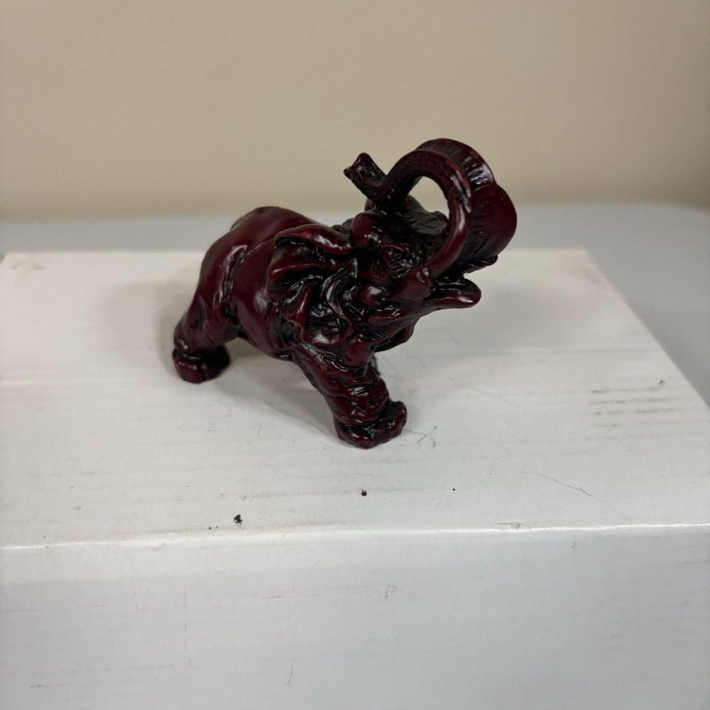 Red Resin Elephant Figurine Statue Trunk Up Good Luck Charm 2.5" Tall